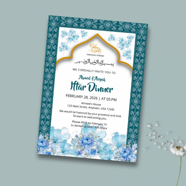 Elegant Blue Floral Ramadan Iftar Invitation (Creator Uploaded)