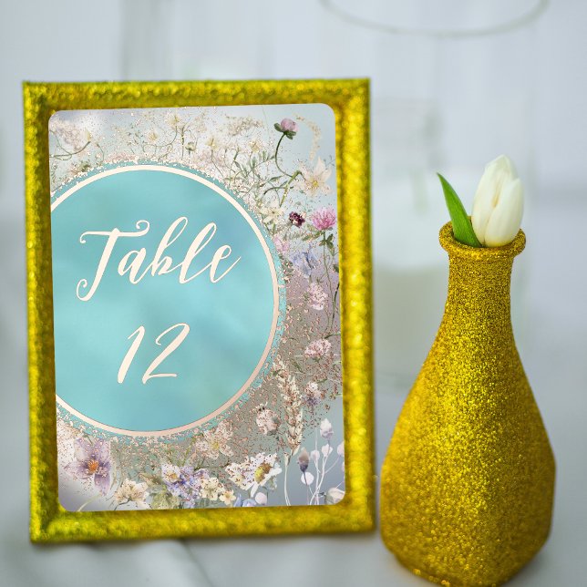 Elegant Blue Floral Real Foil Table Card (Creator Uploaded)