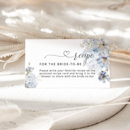 Elegant Blue floral Recipe for the bride to be Enclosure Card