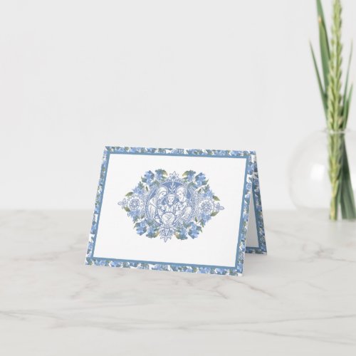Elegant Blue Floral Religious Holy Family Thank You Card