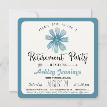 Elegant Blue Floral Retirement Party Invitation by Card_Stop at Zazzle