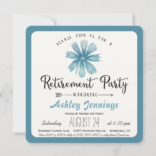 Elegant Blue Floral Retirement Party Invitation