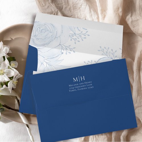 Elegant Blue Floral Return Address Envelope