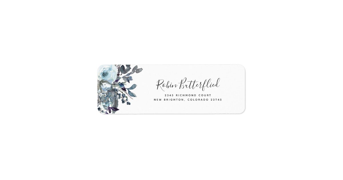 Elegant Blue Floral Return Address Label | Zazzle