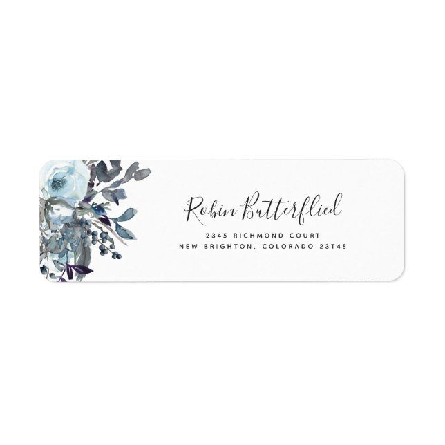 Elegant Blue Floral Return Address Label (Front)