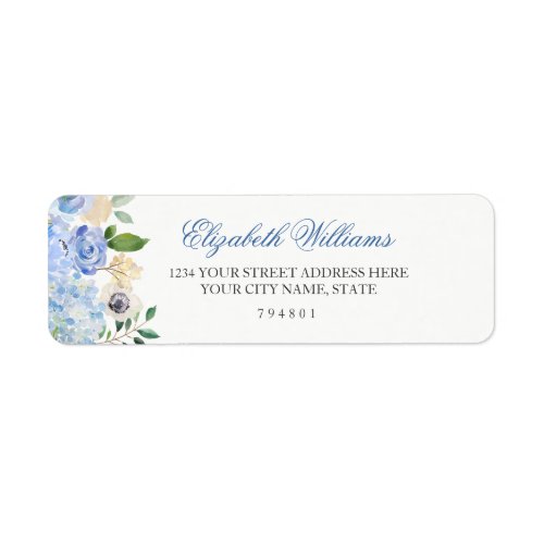 Elegant Blue Floral Return Address Label