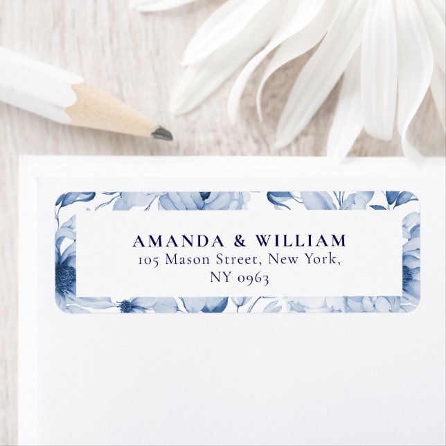 Elegant Blue Floral Return Address Label (Insitu)