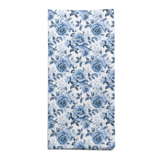 Elegant blue floral rose pattern tiled  cloth napkin (Folded)