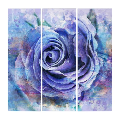 Elegant Blue Floral Rose Watercolor Triptych