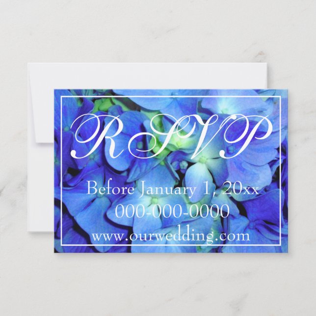 Elegant blue floral roses blue hydrangeas RSVP Save The Date (Front)