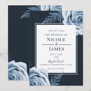 Elegant Blue Floral Roses Shabby Chic Wedding Invitation