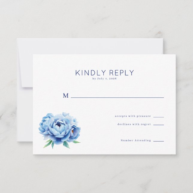 Elegant Blue Floral RSVP Card (Front)