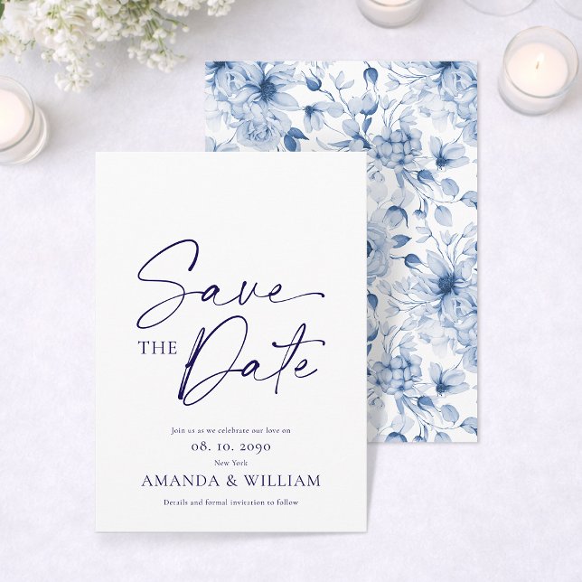 Elegant Blue Floral Save the Date Card (Creator Uploaded)