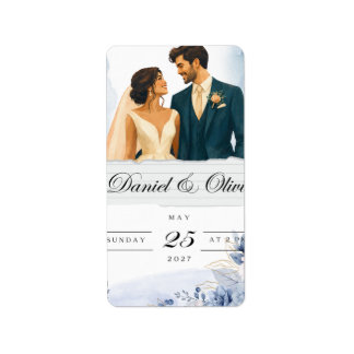 Elegant Blue Floral Save the Date Card | Label