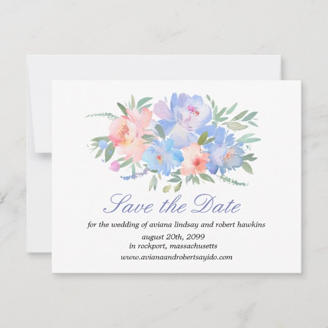 Elegant Blue Floral Save the Date Card Photo (Front)