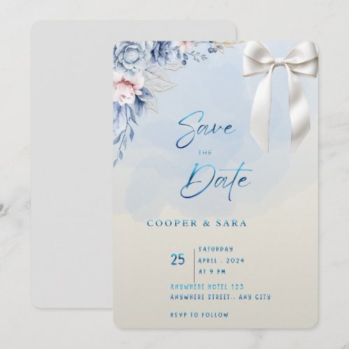 Elegant Blue Floral Save the Date Invitation – Rom