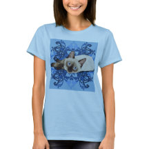 Elegant Blue Floral Siamese Cat Pretty Feline