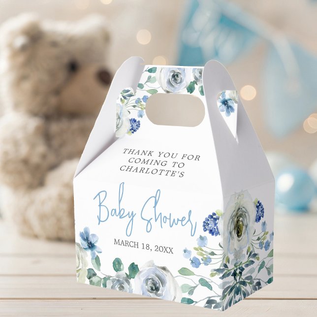 Elegant Blue Floral Spring Baby Boy Shower Favor Boxes (Creator Uploaded)