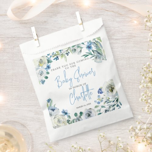 Elegant Blue Floral Spring Baby Shower Thank You Favor Bag