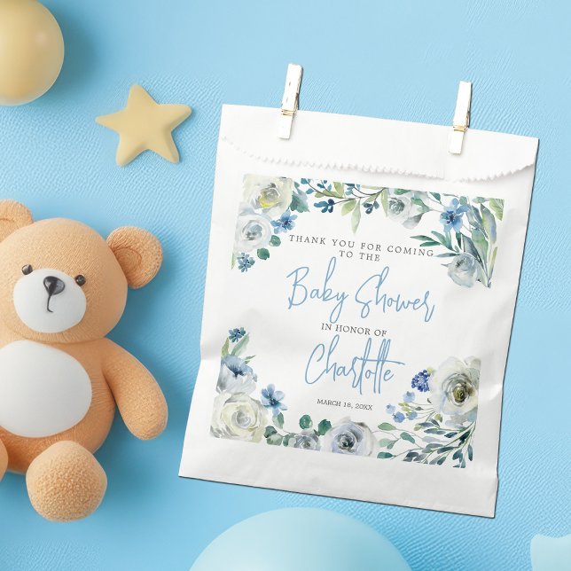 Elegant Blue Floral Spring Boy Baby Shower Favor Bag (Creator Uploaded)