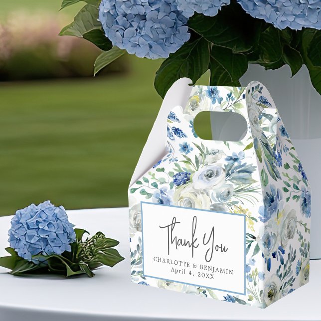 Elegant Blue Floral Spring Garden Custom Wedding Favor Boxes (Creator Uploaded)