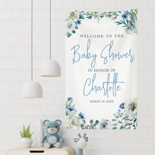 Elegant Blue Floral Spring Welcome Baby Shower Banner