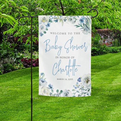Elegant Blue Floral Spring Welcome Baby Shower Garden Flag