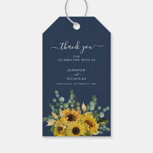 Elegant Blue Floral Sunflowers Wedding  Gift Tags