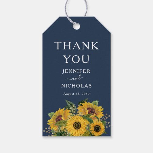 Elegant Blue Floral Sunflowers Wedding Thank You Gift Tags