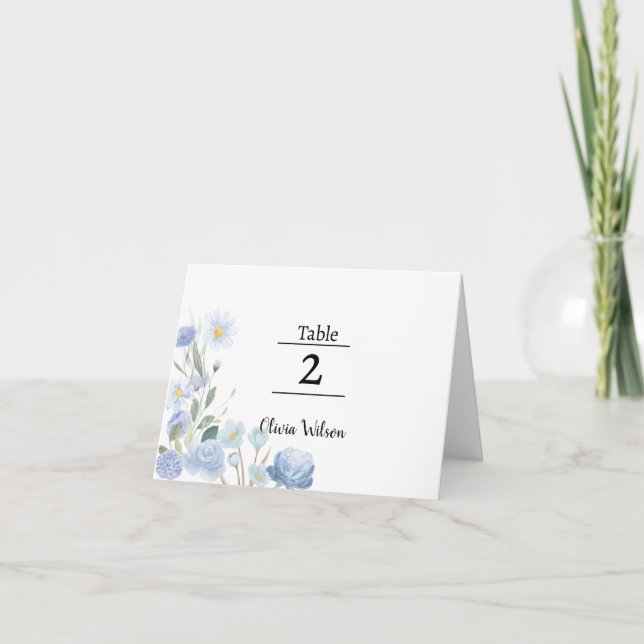 Elegant Blue Floral Table Card (Front)