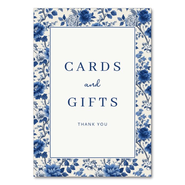 Elegant Blue Floral Table Number (Front)