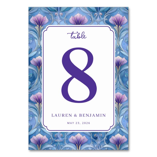 Elegant Blue Floral Table Number (Front)