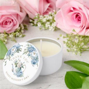 Elegant Blue Floral Tea Party Thank You  Mini Candle Favors
