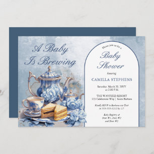 Elegant Blue Floral Tea Set Baby Shower Tea  Invitation