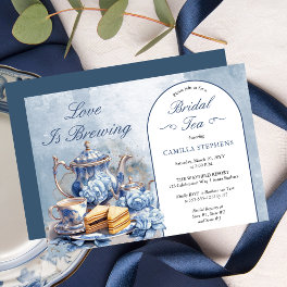 Elegant Blue Floral Tea Set Bridal Shower Tea Invitation