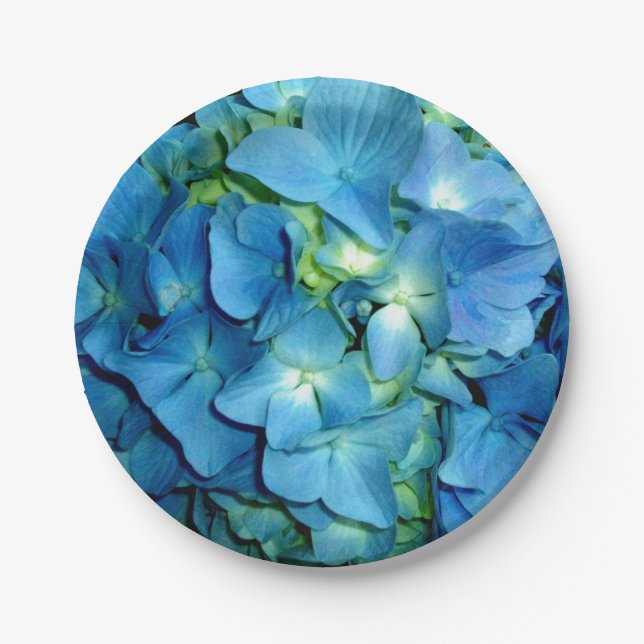 Elegant blue floral teal floral Blue Hydrangea Paper Plates (Front)