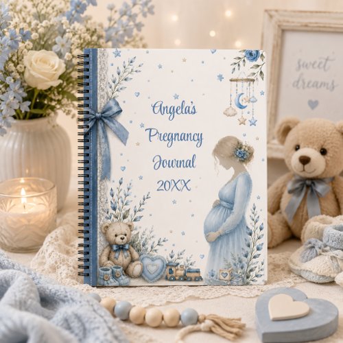 Elegant Blue Floral Teddy Bear Pregnancy Journal