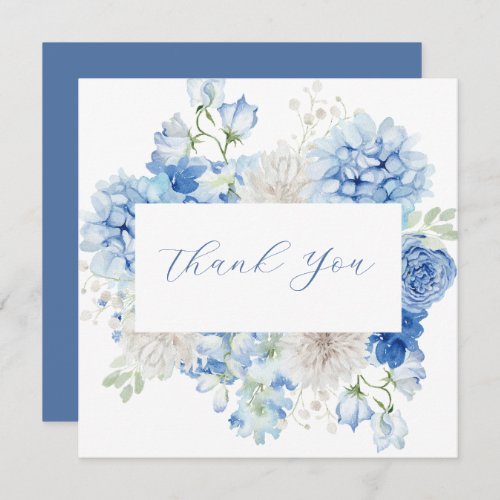 Elegant Blue Floral Thank You Card
