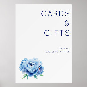 Elegant Blue Floral Thank You Card Holder