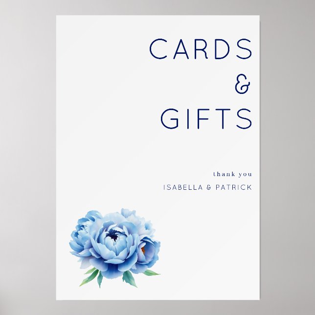 Elegant Blue Floral Thank You Card Holder (Front)
