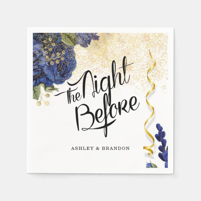 Elegant Blue Floral The Night Before Rehearsal Nap Napkins (Front)