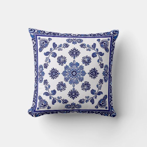 Elegant Blue Floral  Throw Pillow