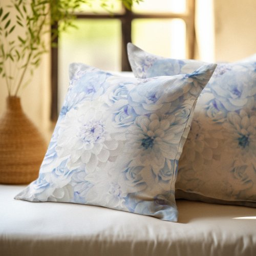 Elegant Blue Floral Throw Pillow