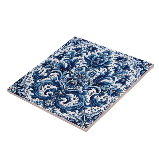Elegant Blue Floral Tile Art (Side)