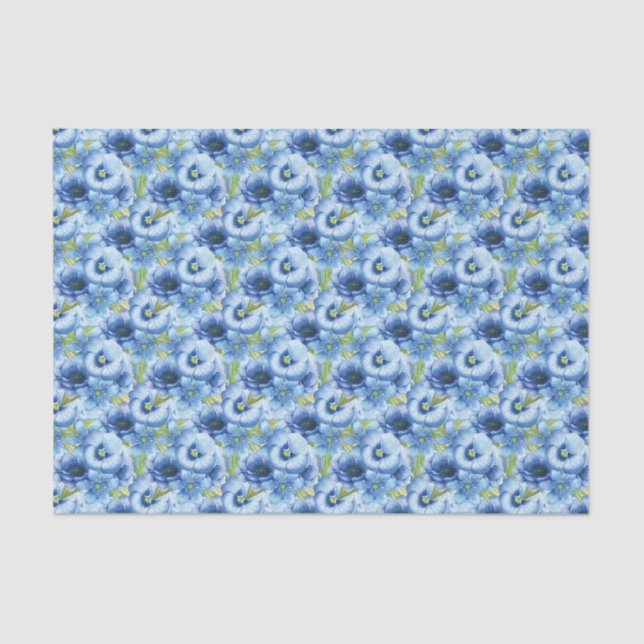 elegant blue floral tiled pattern garden party tissue paper (Front)