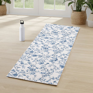 Elegant Blue Floral Toile Botanical Pattern  Yoga Mat