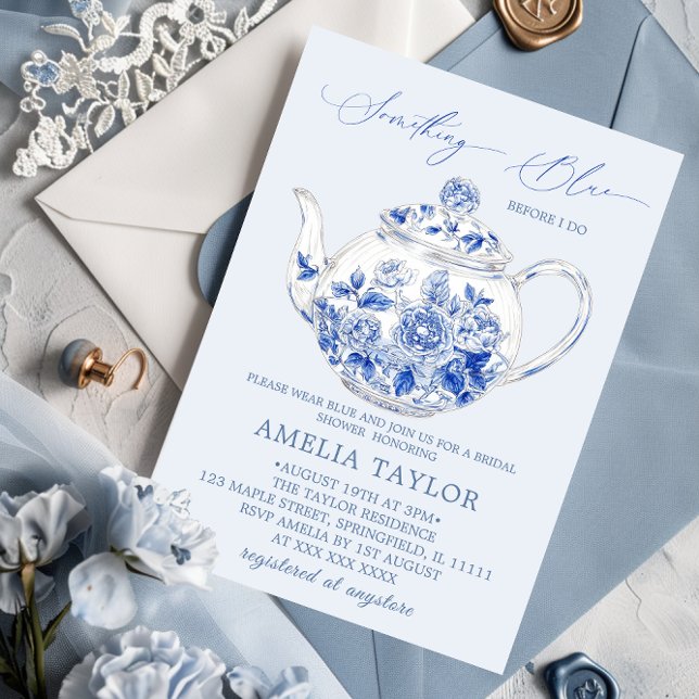 Elegant Blue Floral Toile Bridal Shower Invitation (Creator Uploaded)