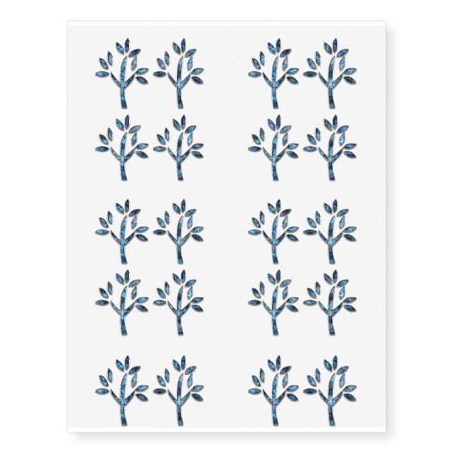 Elegant Blue Floral Tree Design Temporary Tattoos (Front)