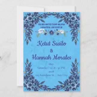 Elegant Blue Floral Walimah Invitation