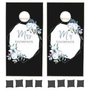 Elegant Blue Floral Watercolor  Cornhole Set